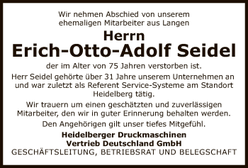Todesanzeige von Erich-Otto-Adolf Seidel von Offenbach
