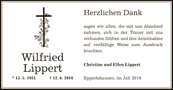 Todesanzeige von Wilfried Lippert von Offenbach