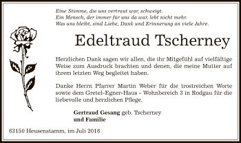 Todesanzeige von Edeltraud Tscherney von Offenbach