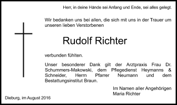 Todesanzeige von Rudolf Richter von Offenbach