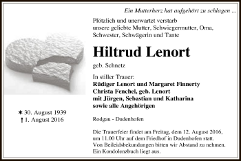 Todesanzeige von Hiltrud Lenort von Offenbach