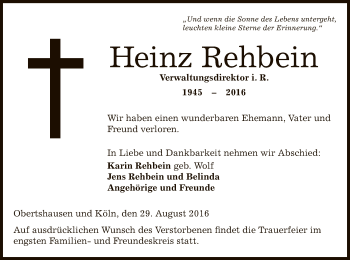 Todesanzeige von Heinz Rehbein von Offenbach