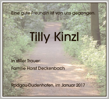 Todesanzeige von Tilly Kinzl von Offenbach