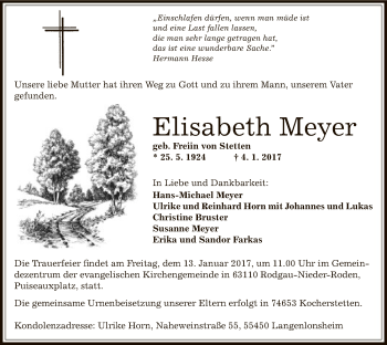 Todesanzeige von Elisabeth Meyer von Offenbach