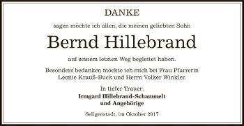 Todesanzeige von Bernd Hillebrand von Offenbach