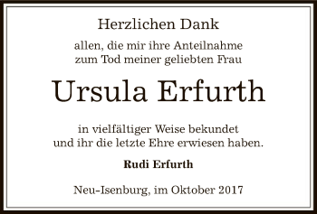 Todesanzeige von Ursula Erfurth von Offenbach