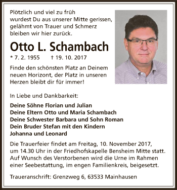 Todesanzeige von Otto L. Schambach von Offenbach