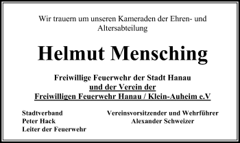 Todesanzeige von Helmut Mensching von Offenbach