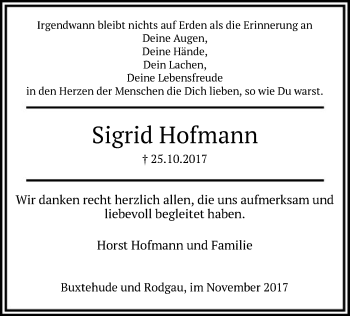 Todesanzeige von Sigrid Hofmann von Offenbach