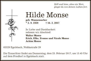 Todesanzeige von Hilde Monse von Offenbach