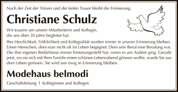 Todesanzeige von Christiane Schulz von Offenbach