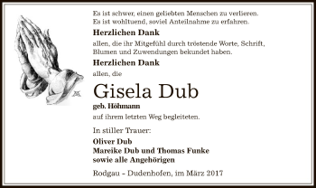Todesanzeige von Gisela Dub von Offenbach