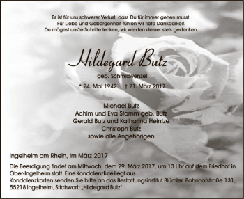 Todesanzeige von Hildegard Butz von Offenbach