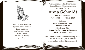 Todesanzeige von Anna Schmidt von Offenbach