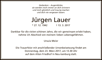 Todesanzeige von Jürgen Lauer von Offenbach