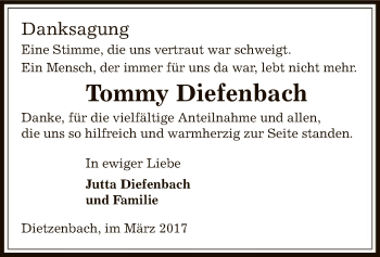 Todesanzeige von Tommy Diefenbach von Offenbach