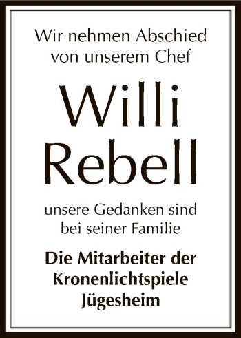 Todesanzeige von Willi Rebell von Offenbach