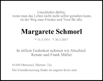 Todesanzeige von Margarete Schmorl von Offenbach