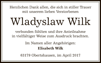 Todesanzeige von Wladyslaw Wilk von Offenbach