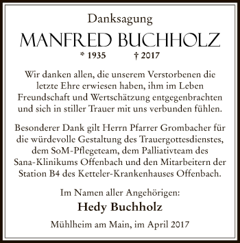 Todesanzeige von Manfred Buchholz von Offenbach