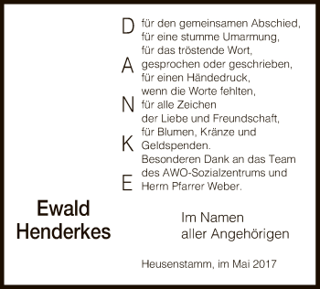 Todesanzeige von Ewald Henderkes von Offenbach