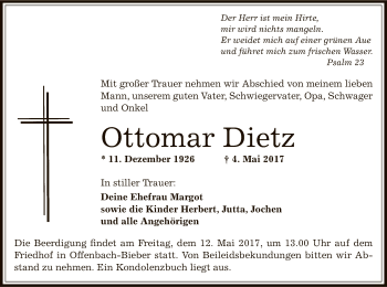 Todesanzeige von Ottomar Dietz von Offenbach