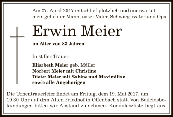 Todesanzeige von Erwin Meier von Offenbach