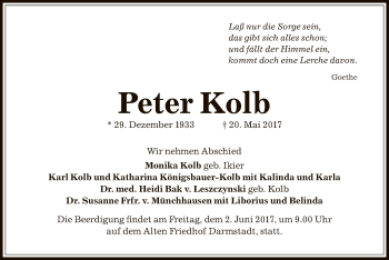 Todesanzeige von Peter Kolb von Offenbach