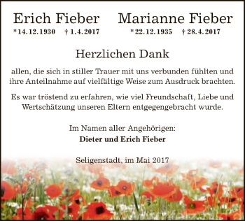 Todesanzeige von Erich und Marianne Fieber von Offenbach