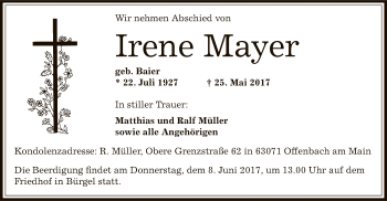 Todesanzeige von Irene Mayer von Offenbach