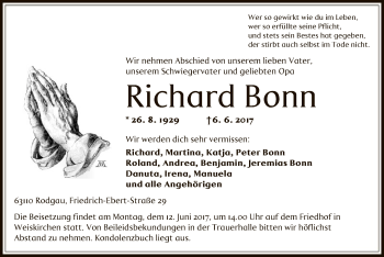 Todesanzeige von Richard Bonn von Offenbach