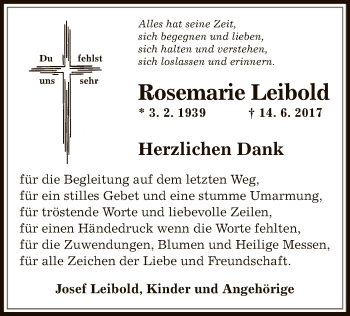 Todesanzeige von Rosemarie Leibold von Offenbach