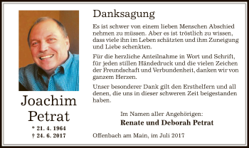 Todesanzeige von Joachim Petrat von Offenbach