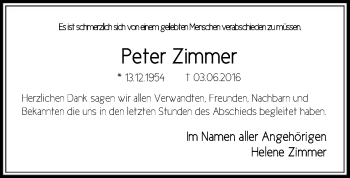 Todesanzeige von Peter Zimmer von Offenbach