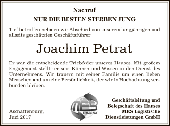 Todesanzeige von Joachim Petrat von Offenbach