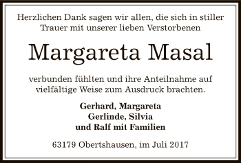 Todesanzeige von Margareta Masal von Offenbach