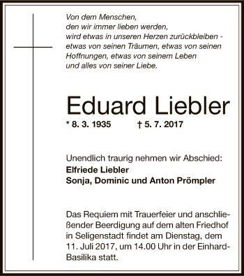 Todesanzeige von Eduard Liebler von Offenbach