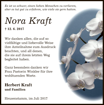 Todesanzeige von Nora Kraft von Offenbach