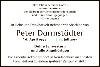 Todesanzeige von Peter Darmstädter von Offenbach