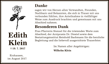 Todesanzeige von Edith Klein von Offenbach
