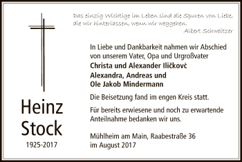 Todesanzeige von Heinz Stock von Offenbach