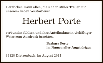 Todesanzeige von Herbert Porte von Offenbach