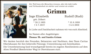 Todesanzeige von Inge Elisabeth und Rudolf Grimm von Offenbach
