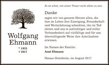 Todesanzeige von Wolfgang Ehmann von Offenbach