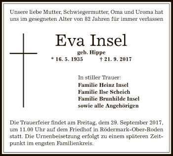 Todesanzeige von Eva Insel von Offenbach