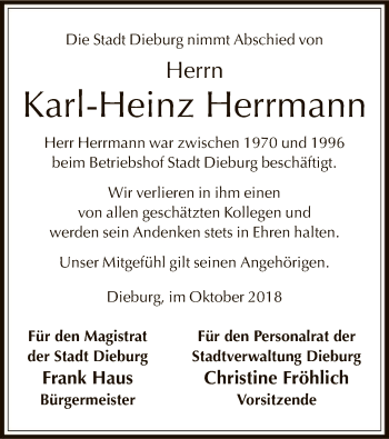 Todesanzeige von Karl-Heinz Herrmann von Offenbach