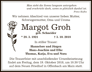 Todesanzeige von Margot Groh von Offenbach