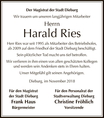 Todesanzeige von Harald Ries von Offenbach