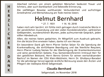 Todesanzeige von Helmut Bernhard von Offenbach