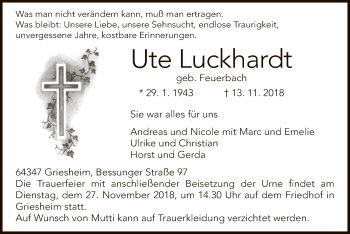 Todesanzeige von Ute Luckhardt von Offenbach